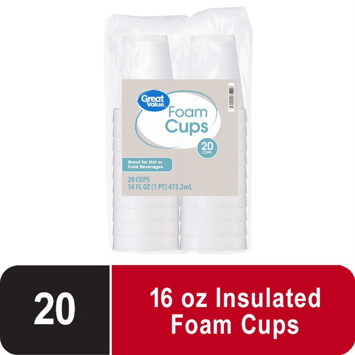 Great Value 16 oz Foam Cups. 20 count