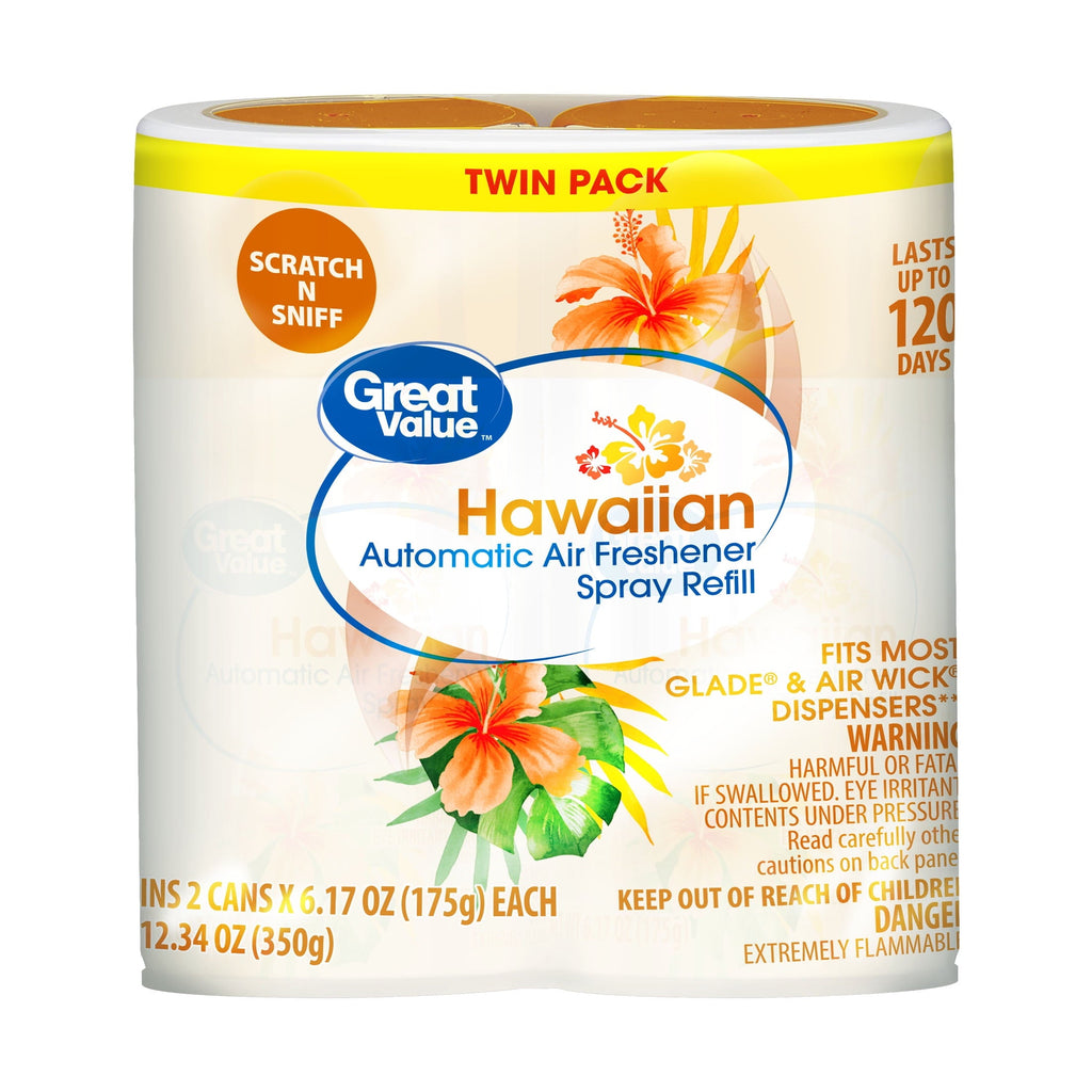 Great Value Automatic Air Freshener Spray Refill. Hawaiian. 2 Pieces