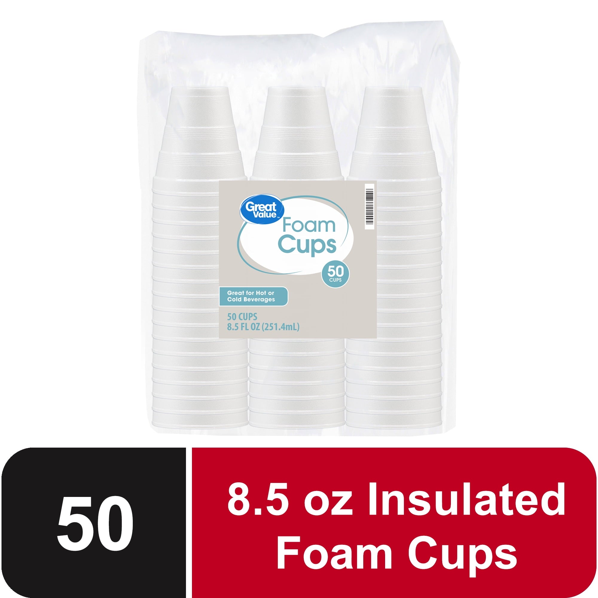 Great Value Disposable Foam Cups. 8 Ounce. 50 Count