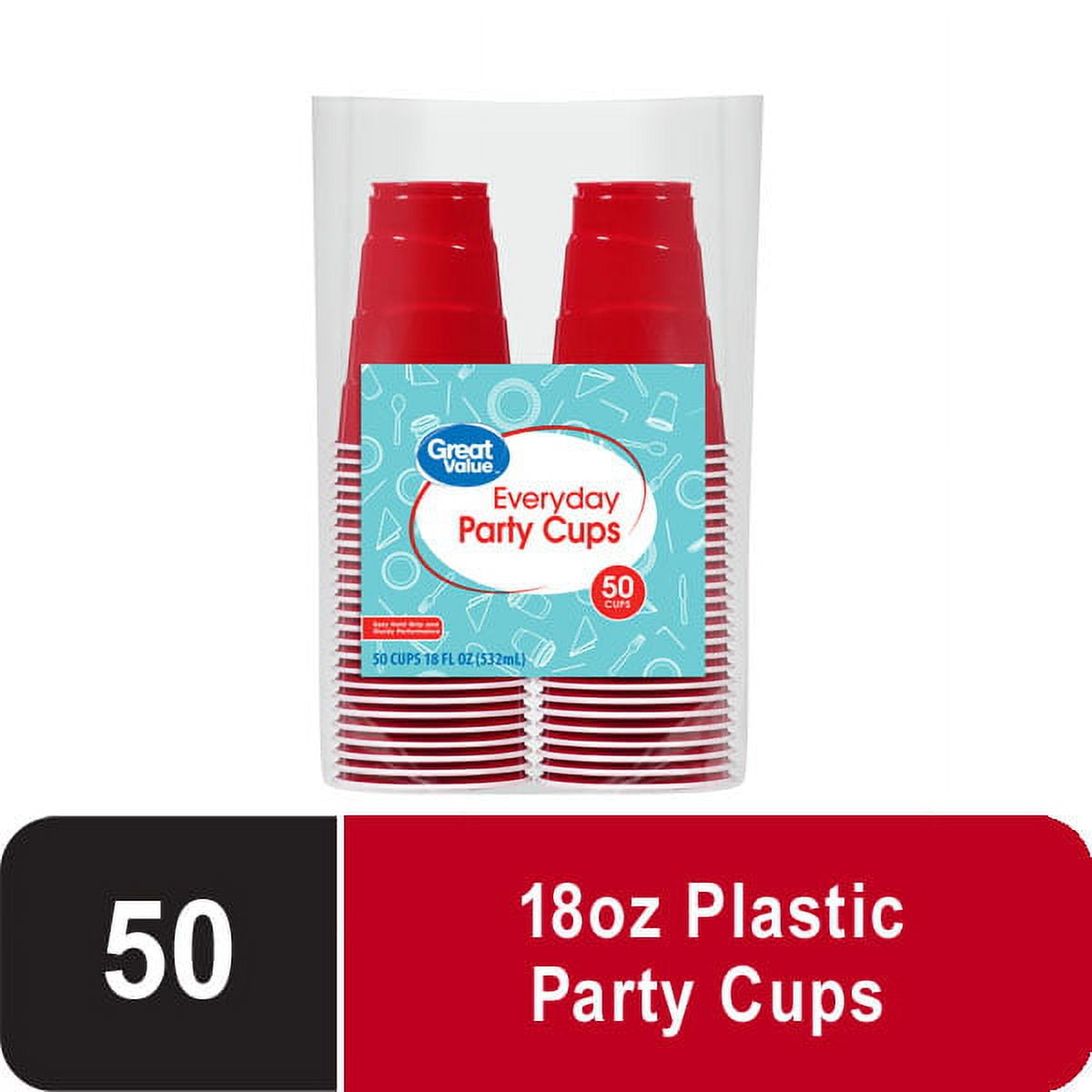 Great Value Red Disposable Plastic Party Cups. 18 oz. 50 Count