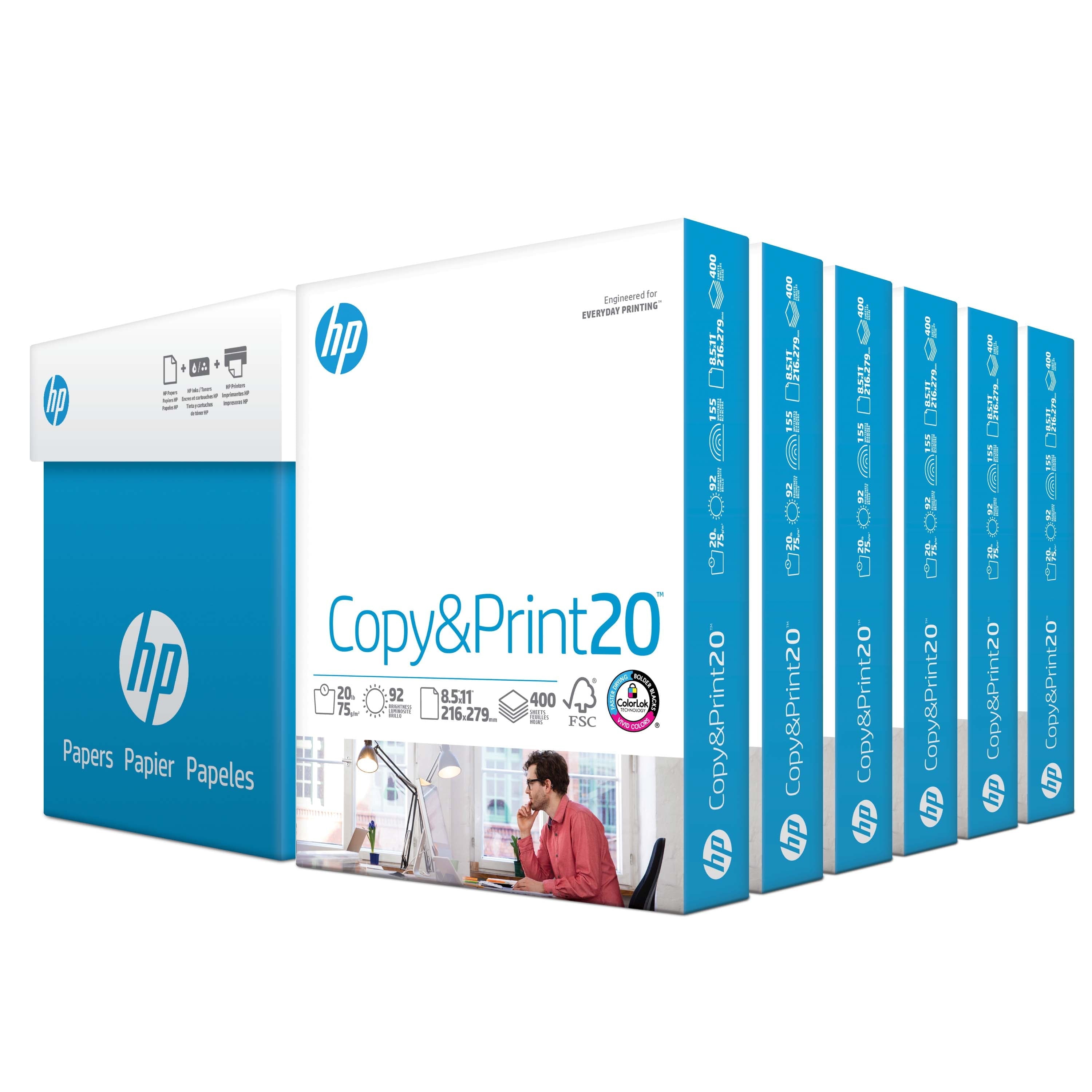 HP Printer Paper - Copy and Print. 20 lb.. 8.5 x 11. 2.400 Sheets. 6 Pack. White