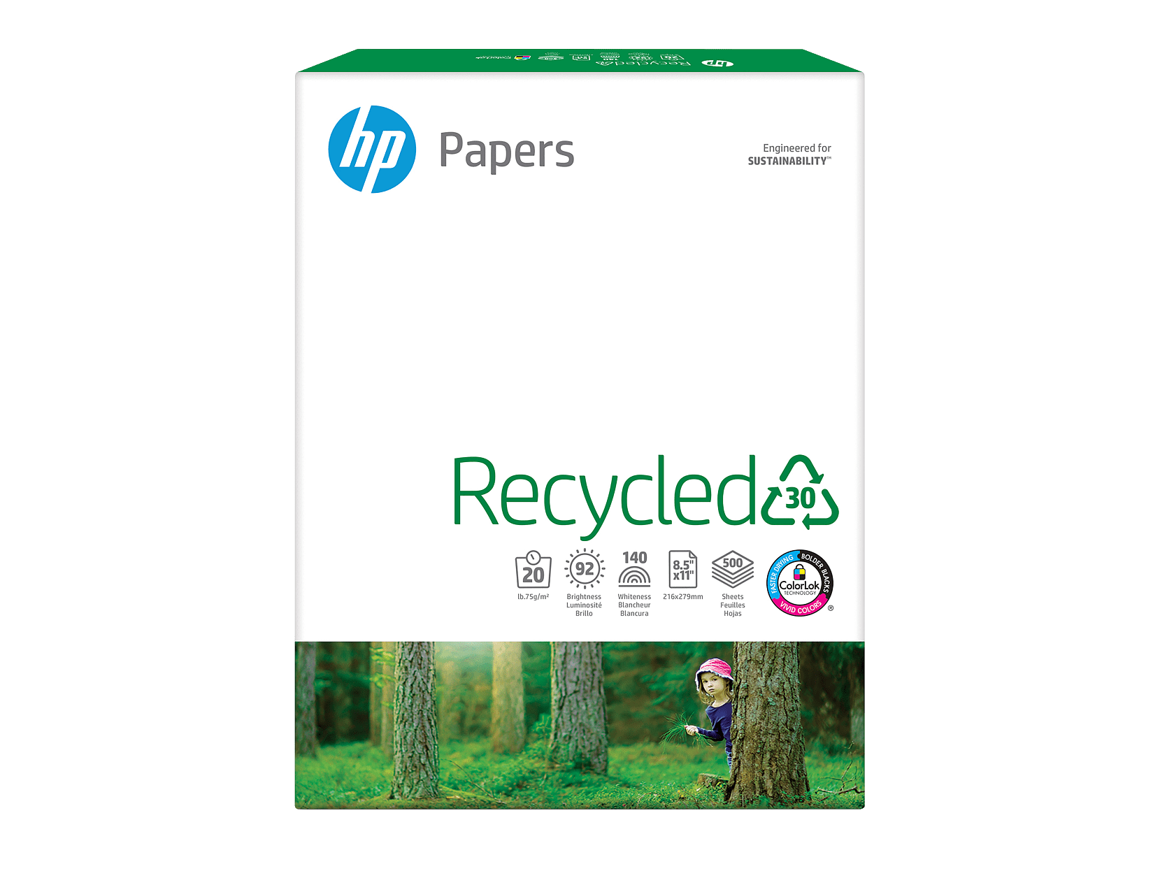 HP Office Recycled Paper. 8.5 x 11. 20 lb. 92 Bright. White. 10-Ream Carton (5.000 Sheets)