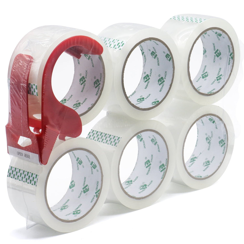 Heavy Duty Transparent Packing Tape with Dispenser. 6 Rolls (360 yd Total). 1.88 in x 60 yd