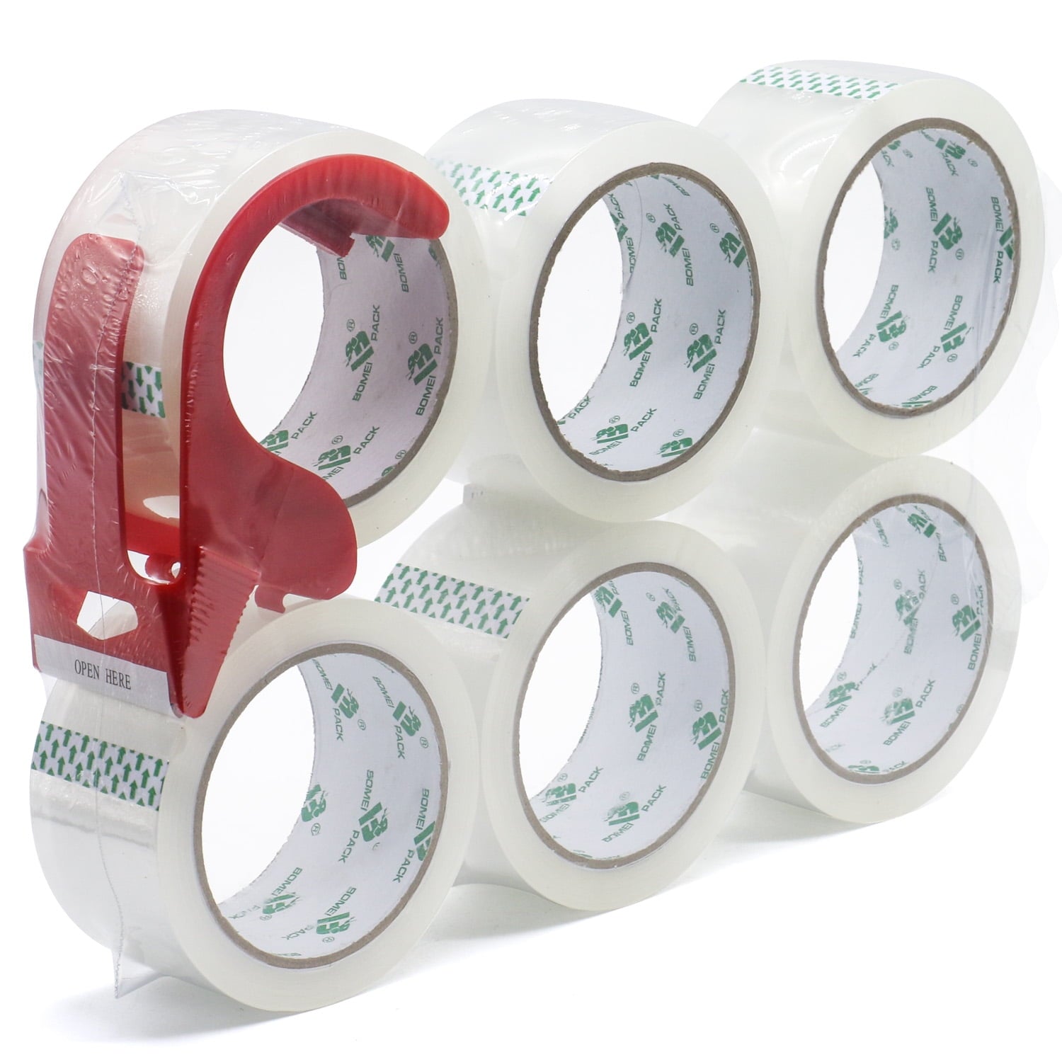 Heavy Duty Transparent Packing Tape with Dispenser. 6 Rolls (360 yd Total). 1.88 in x 60 yd