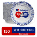 JOLLY CHEF Disposable Paper Bowls. Strong. Soak-Proof. Microwave Safe. 20 oz. Patterned. 150 Count