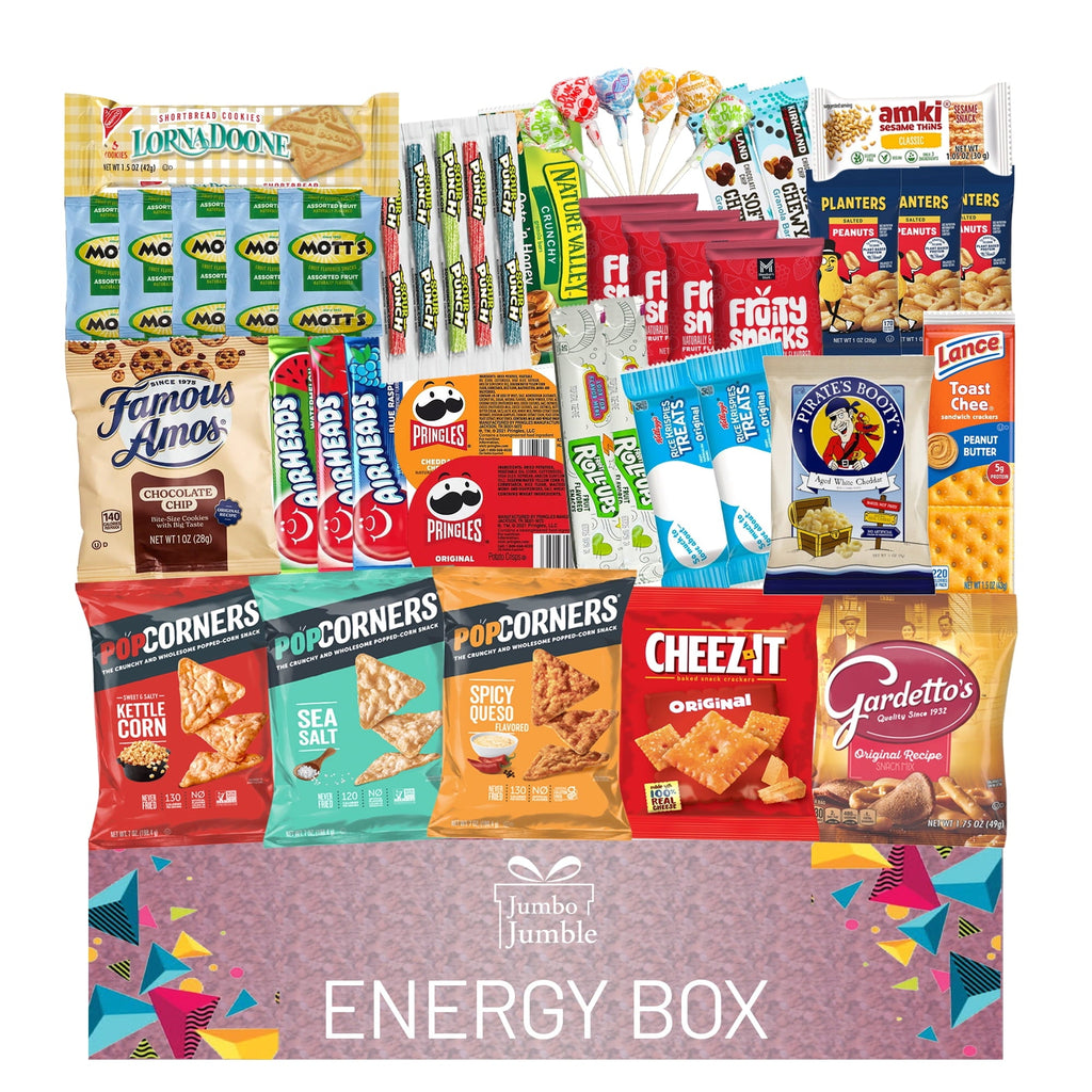 Jumbo Jumble Energy Snack Box (45 Count) Holiday Gift Care Package Snacks Variety Pack for Adults Teens Kids Men Women School College Office Birthday (Energy Set)