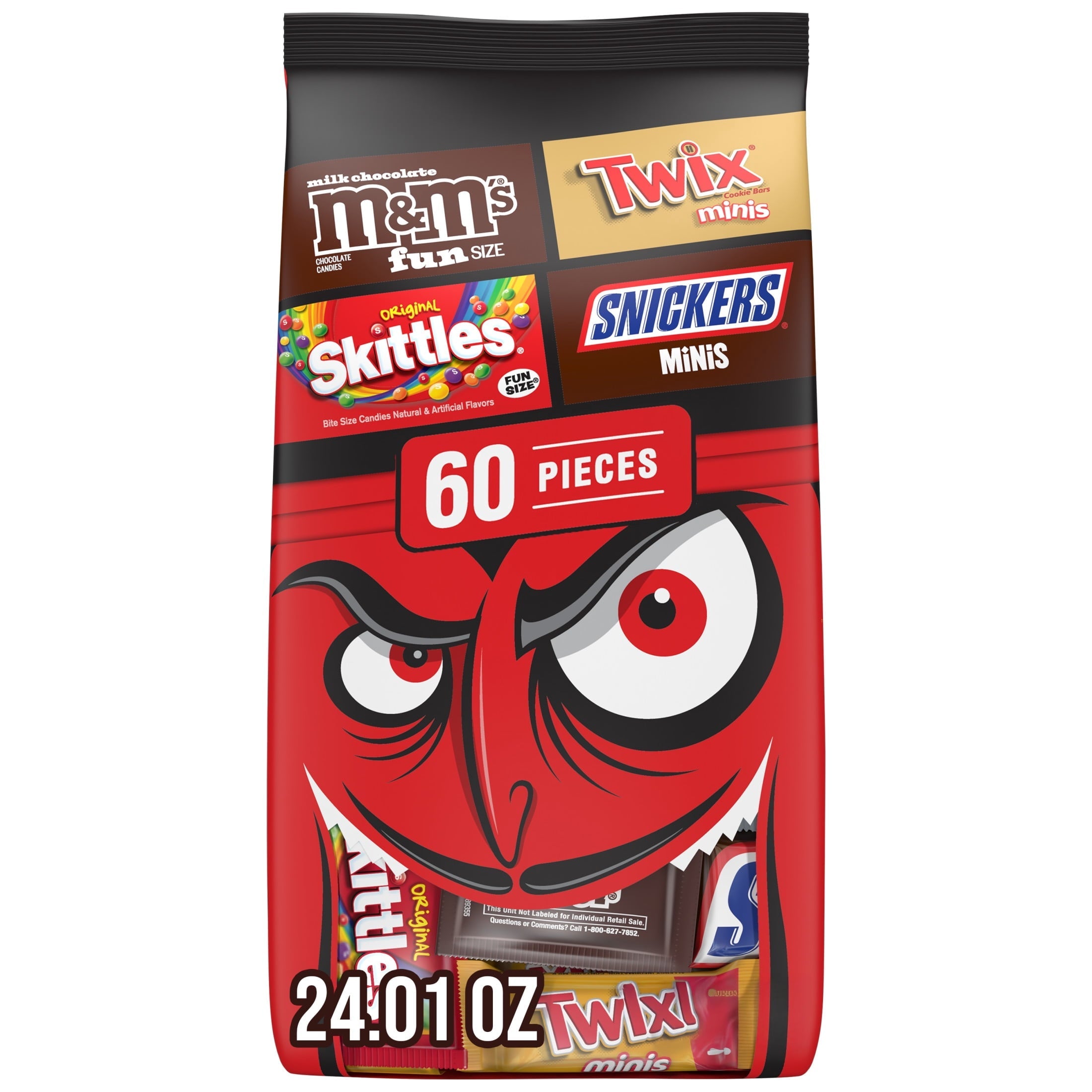 M&M's. Snickers. Skittles & Twix Halloween Candy Variety Pack. 60 Ct