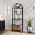 Mainstays 5-Shelf Metal and Wood Arch Open Bookcase. Warm Walnut