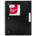 Mead 3-Subject Wide Ruled Notebook. 8 x 10.5 in. Black. Spiral. 120 Sheets