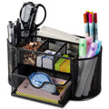 Deli Mesh Desk Organizer with Drawer. 8 Compartments. Black