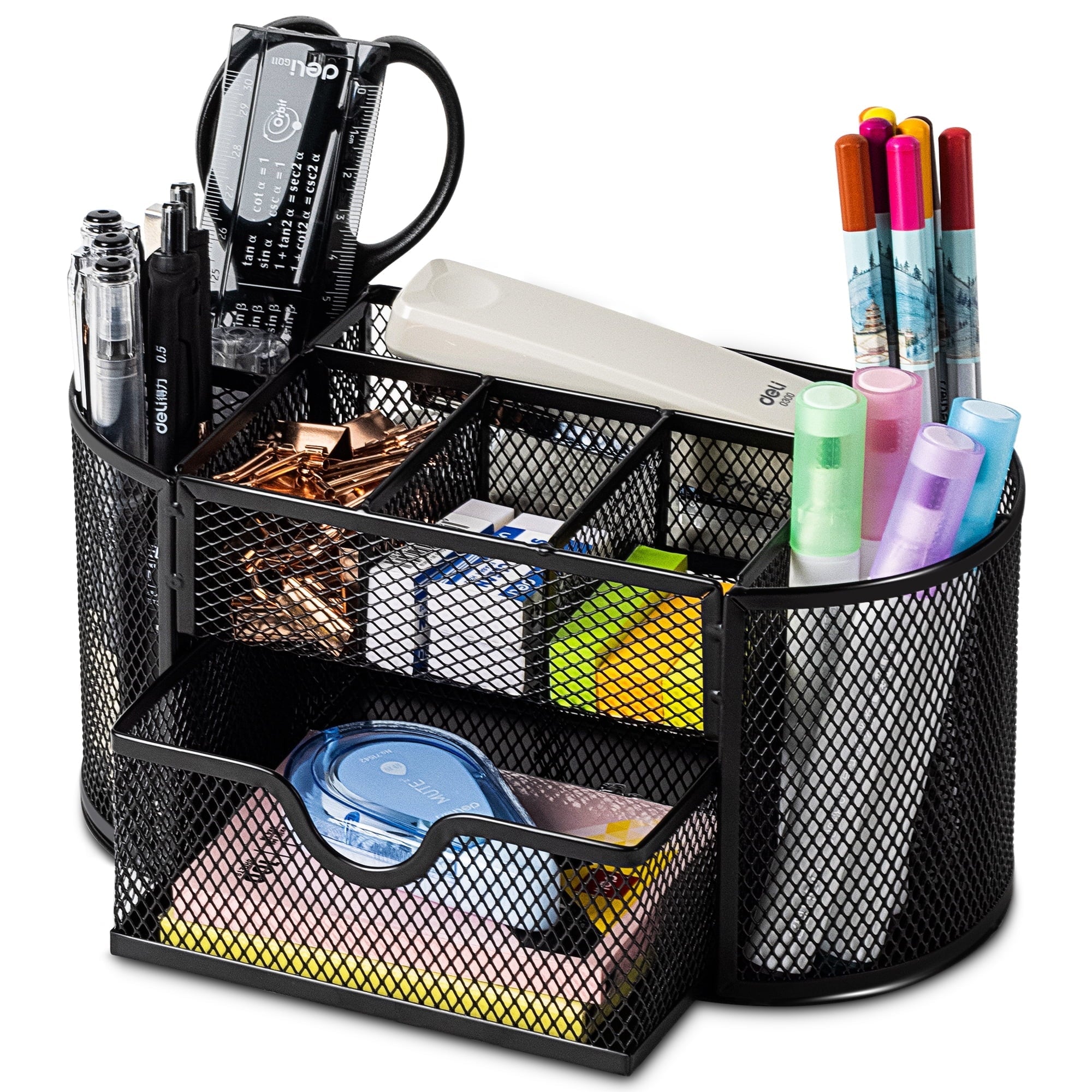 Deli Mesh Desk Organizer with Drawer. 8 Compartments. Black