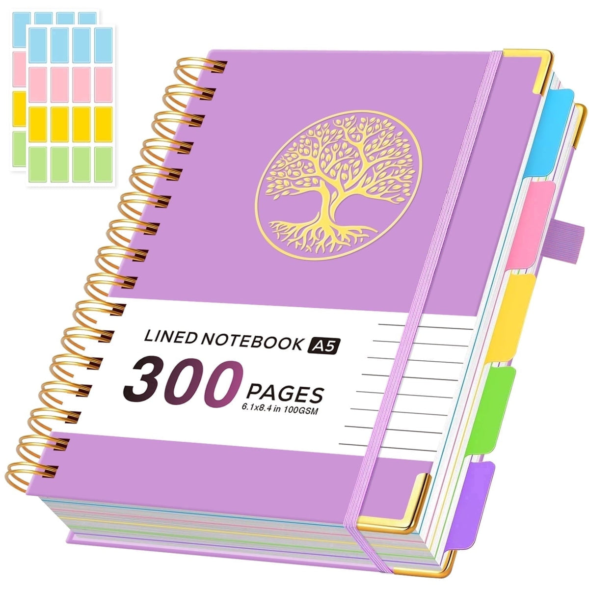 NIRMIRO 5-Subject Notebook College Ruled. 300 Pages A5 Hardcover Spiral Notebook with Dividers