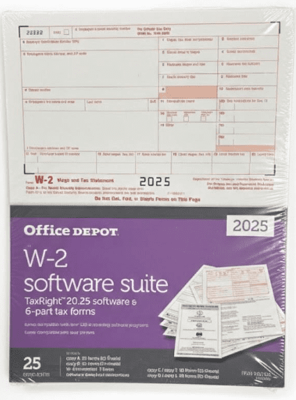 Office Depot 2025 W-2 Software Suite with 6-Part Tax Forms. TaxRight Software. 25 Employee Pack