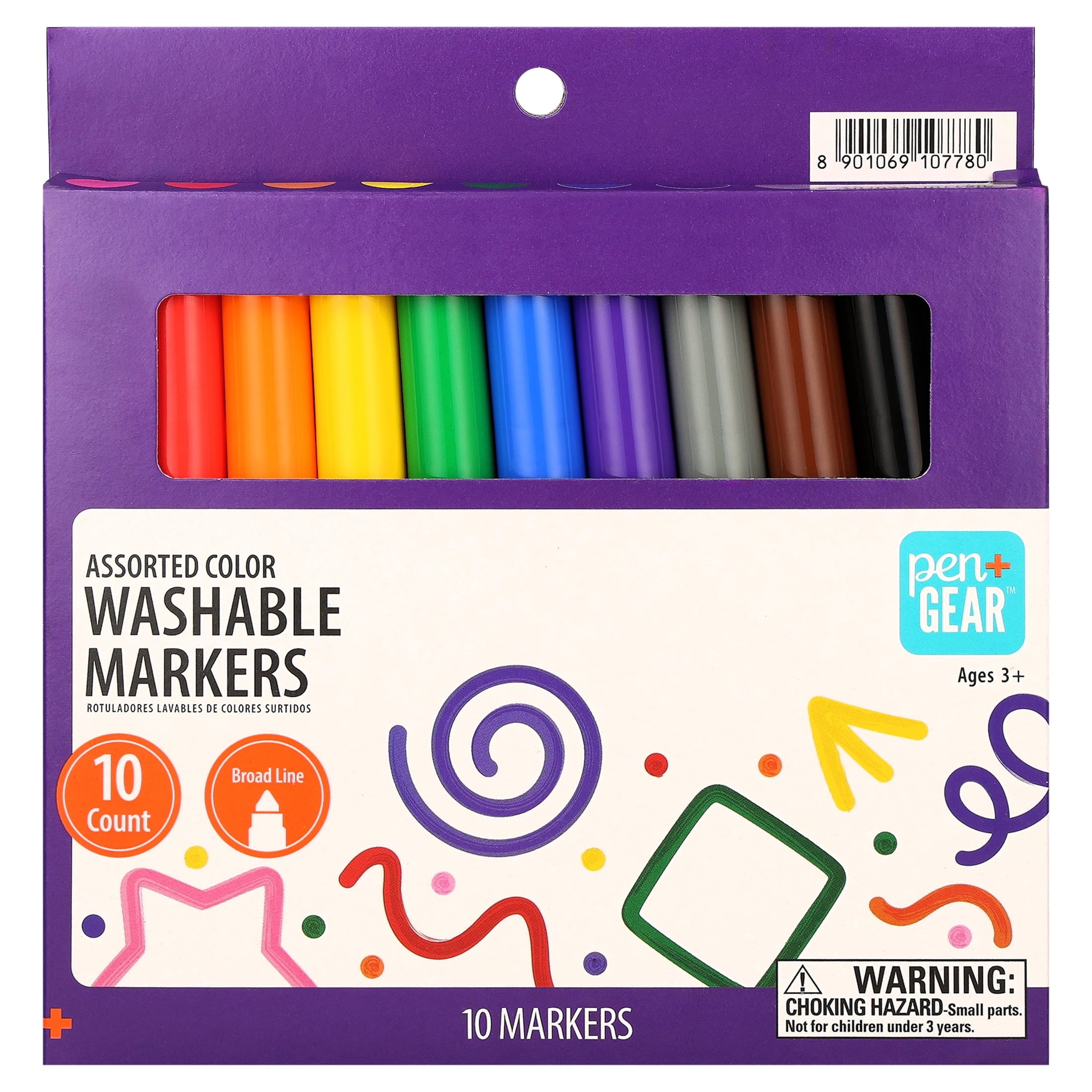 Pen+Gear Washable Markers. Broad Line. Assorted Colors. 10 Count