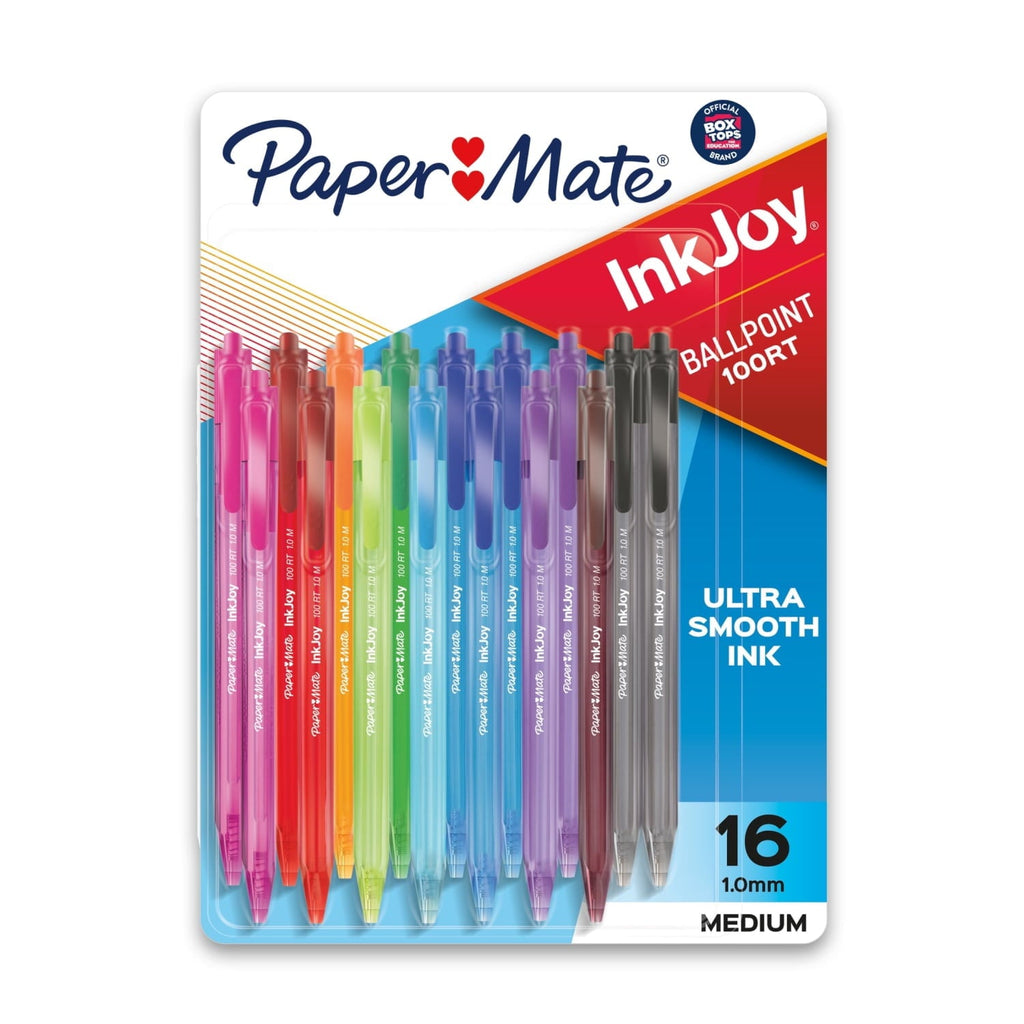 Paper Mate InkJoy 100 RT Ballpoint Pens. 1.0mm. Assorted Colors. 16-Pack