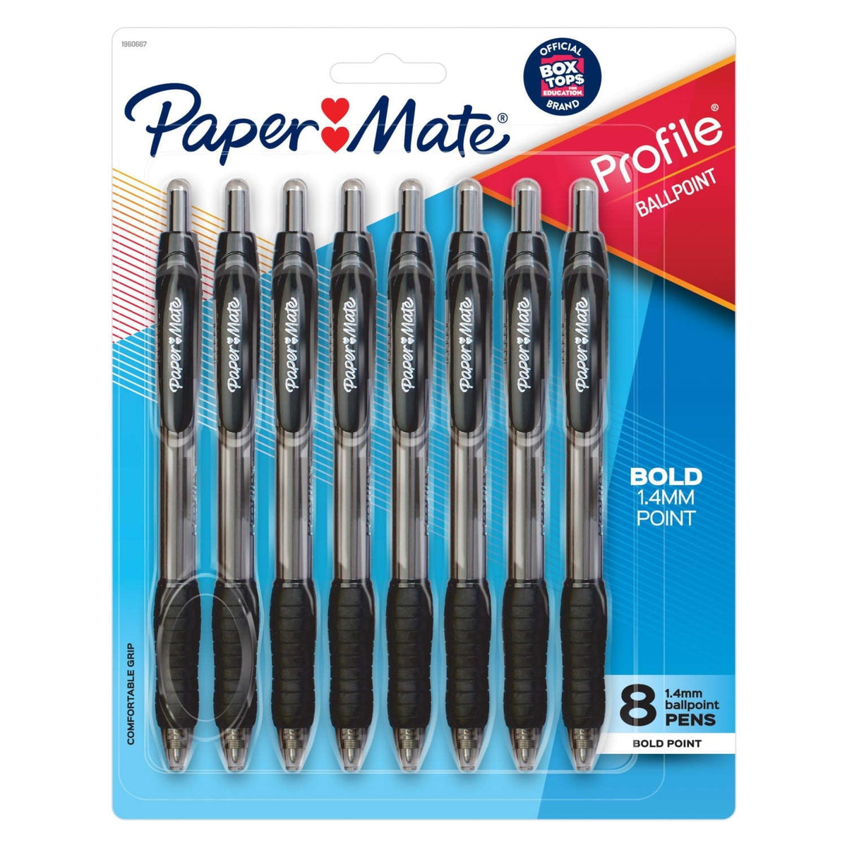 Paper Mate Profile Retractable Ballpoint Pens. 1.4 mm Bold Point. Black. 8 Count