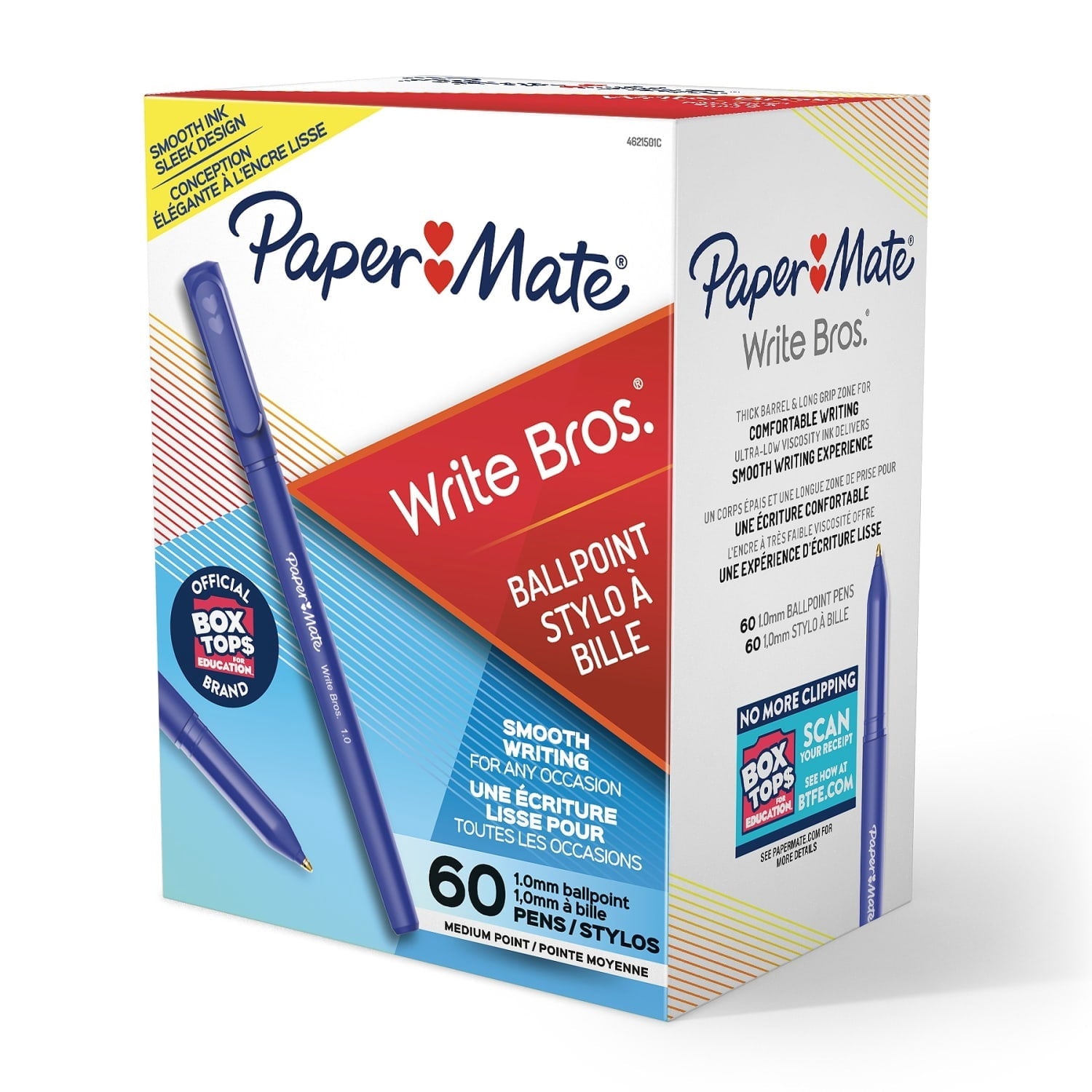 Paper Mate Ballpoint Pens. Write Bros. Blue Ink Pens. Medium Point (1.0mm). 60 Count