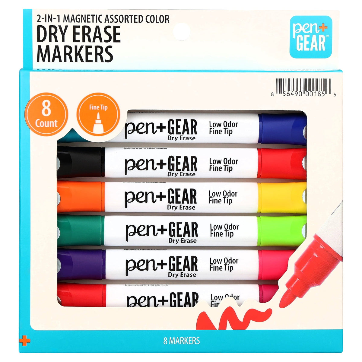 Pen+Gear 2-in-1 Magnetic Dry Erase Markers. Fine Tip. Assorted Colors. 8 Count