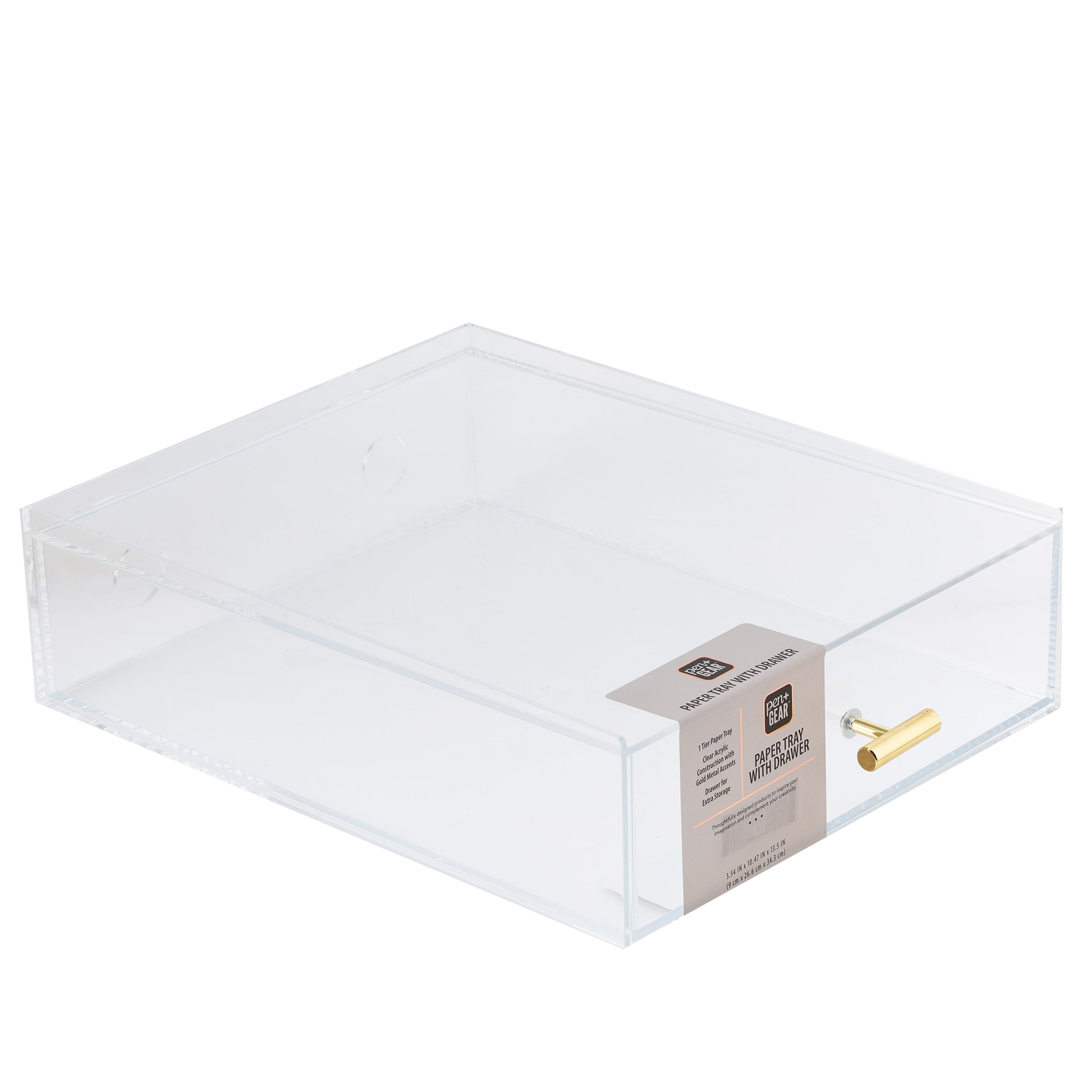 Pen+Gear Acrylic Paper Tray with Drawer. 3.54 x 10.47 x 13.5. Clear
