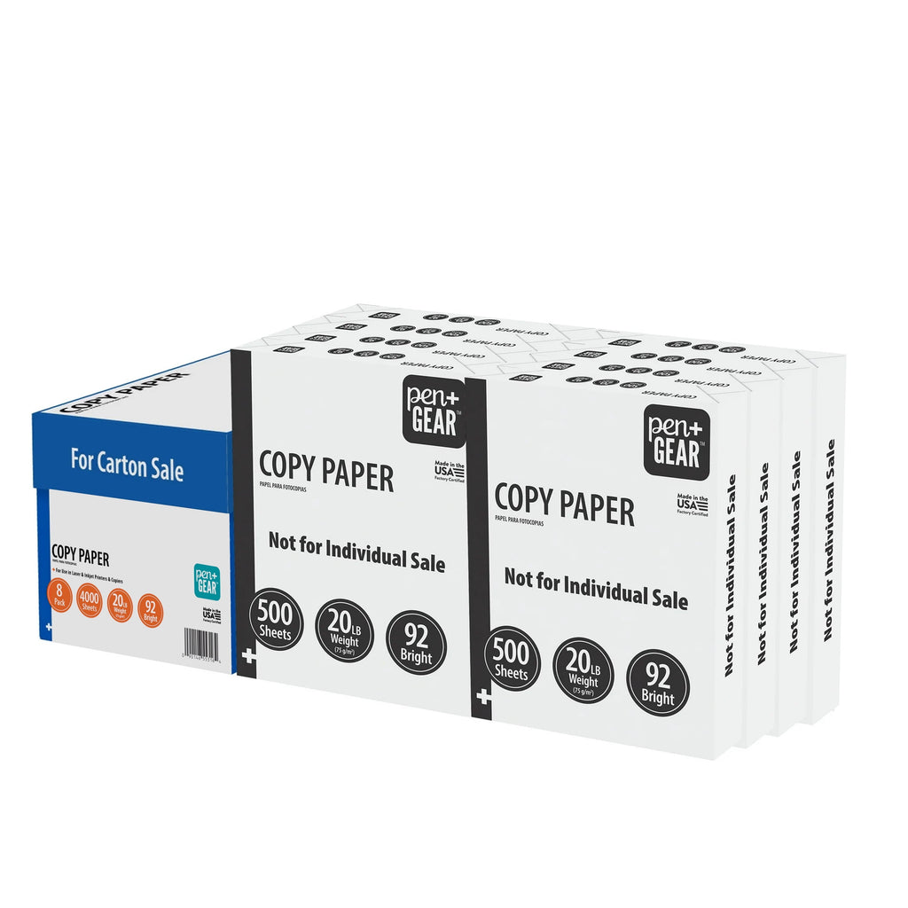 Pen+Gear Copy Paper. 8.5 x 11. 92 Bright. 20 lb. White. 8-Ream Case (4.000 Sheets)