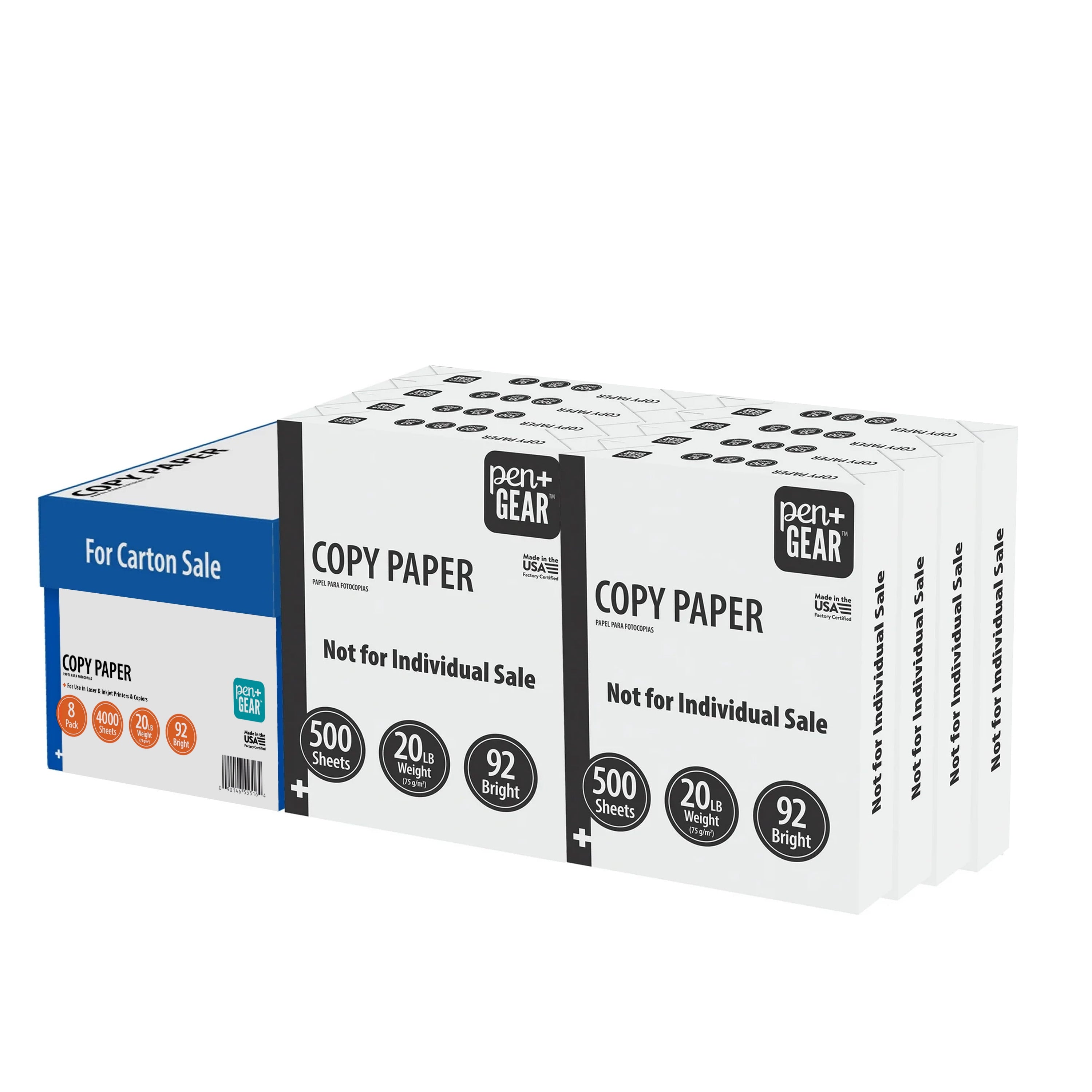Pen+Gear Copy Paper. 8.5 x 11. 92 Bright. 20 lb. White. 8-Ream Case (4.000 Sheets)