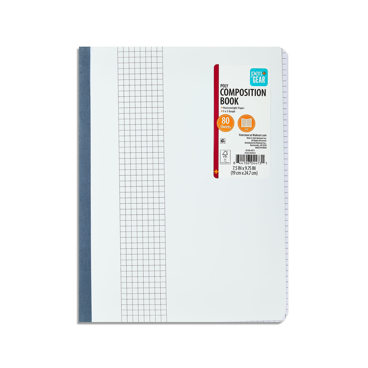 Pen+Gear Composition Book. Grid Ruled. 7.5 x 9.75 in. Poly Cover. 80 Sheets