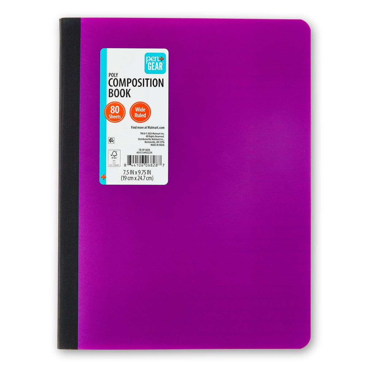 Pen+Gear Wide Ruled Poly Composition Book. 7.5 x 9.75 in. Purple. 80 Sheets