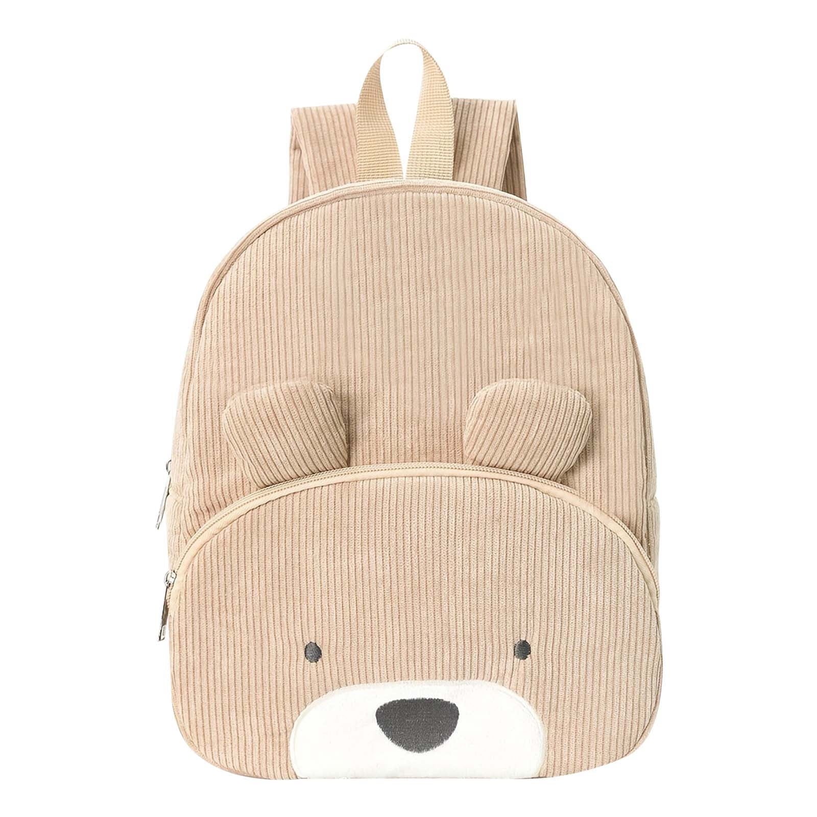 Corduroy Mini Backpack. Cute Cartoon Pattern. Khaki