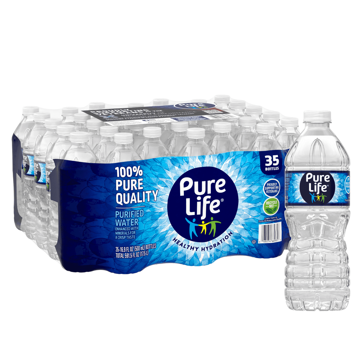 Pure Life Purified Water. 16.9 Fl Oz. 35-Pack Plastic Bottles