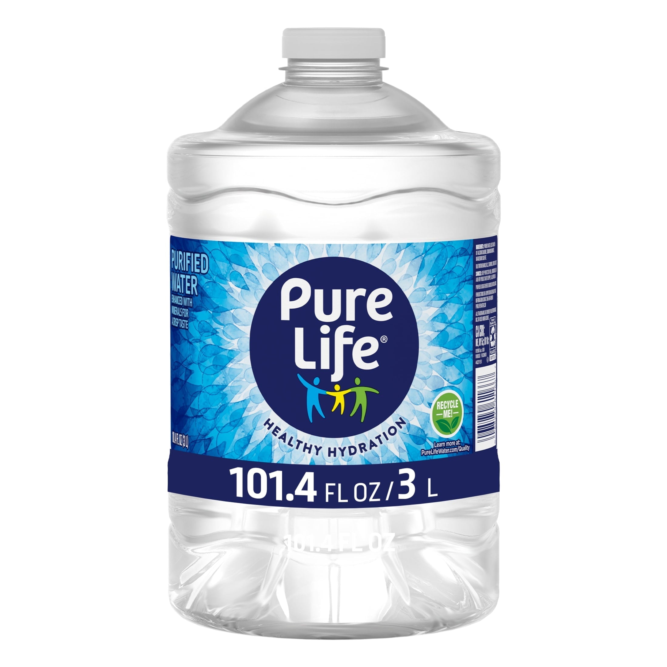 Pure Life Purified Water. 3 Liter. Single Plastic Jug
