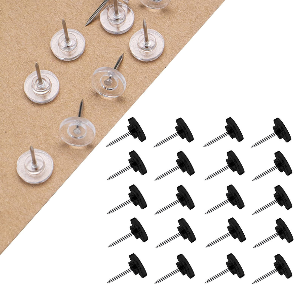 Clear Push Pins. Reusable Plastic Flat-Head Thumb Tacks for Cork Boards. Maps & Posters. 150-Count