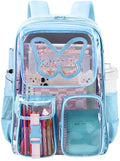 SANMADROLA Clear Backpack. Heavy-Duty Transparent Bookbag. Stadium Approved. Blue Butterfly
