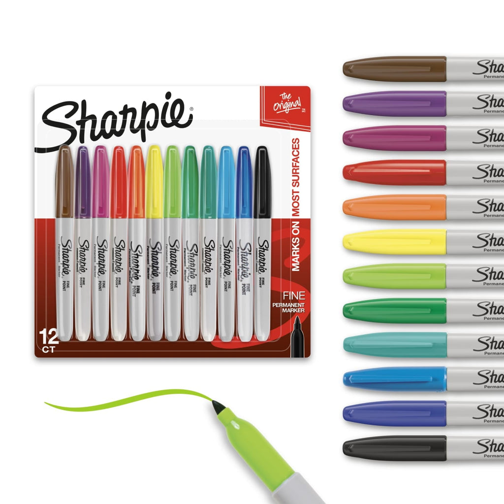 Sharpie Permanent Markers. Fine Point. Assorted. 12-Pack