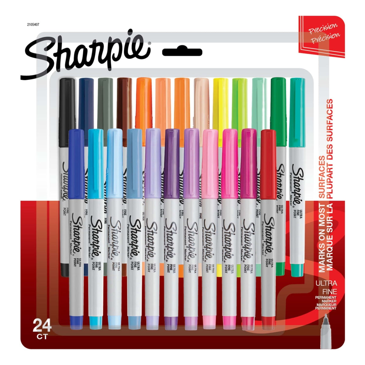 Sharpie Permanent Markers. Ultra Fine Point. Assorted Colors. 24 Count