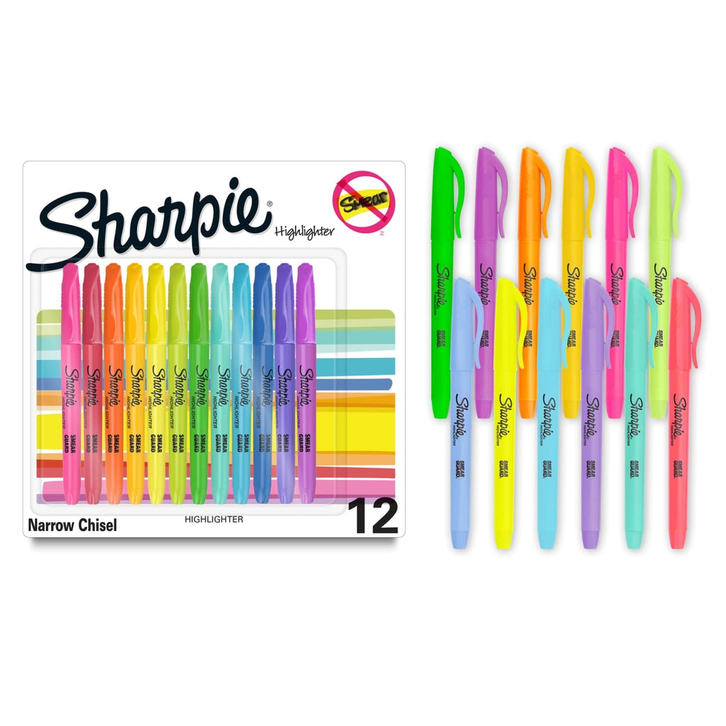 Sharpie Pocket Highlighters. Chisel Tip. Assorted Colors. 12-Count