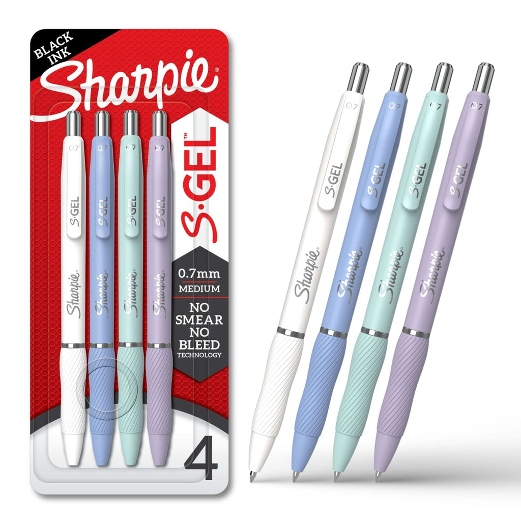 Sharpie S-Gel Pens. Medium Point (0.7mm). Black Ink. Assorted Fashion Barrel Colors. 4 Count
