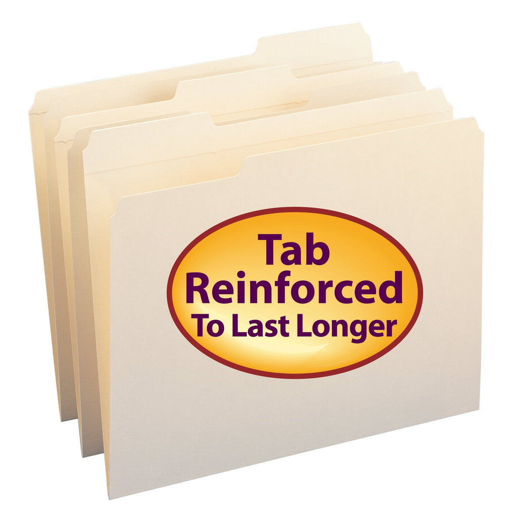 Smead Reinforced Tab Manila File Folders. 1/3-Cut. Letter. 100-Box
