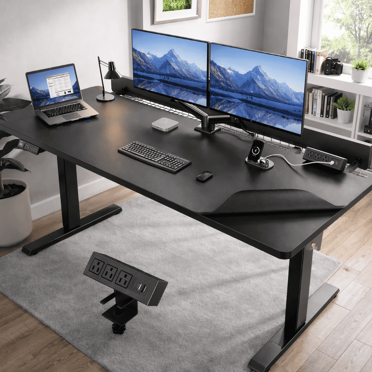 BrooveWave Electric Standing Desk Adjustable. 60''x30 Sit Stand Desk with Flip-Top Cable Management for Home Office