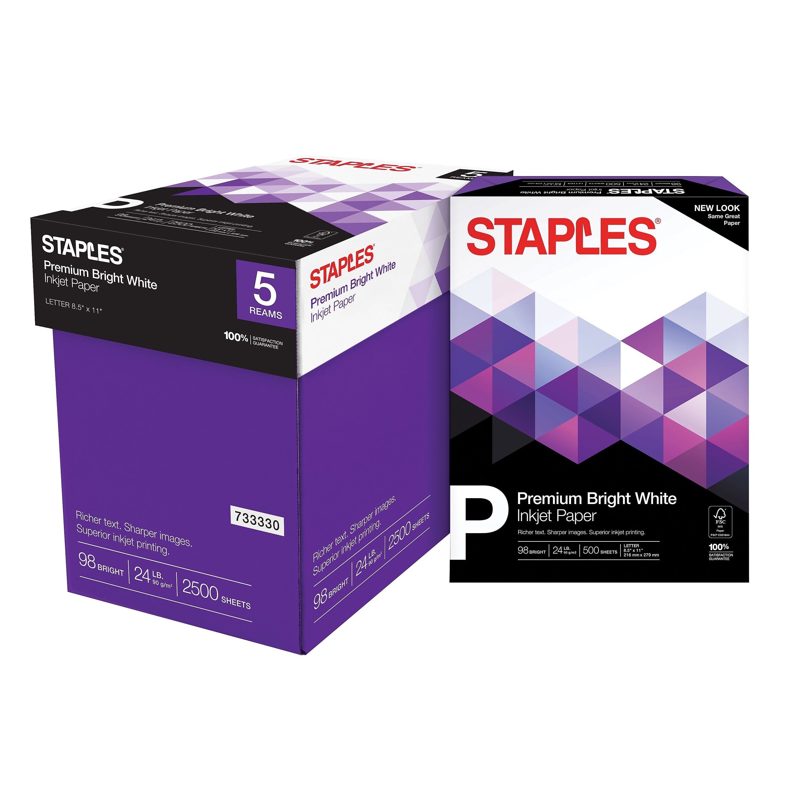 Staples Premium Multipurpose Paper. 8.5 x 11. 24 lb. 98 Bright. White. 5-Ream Carton (2.500 Sheets)