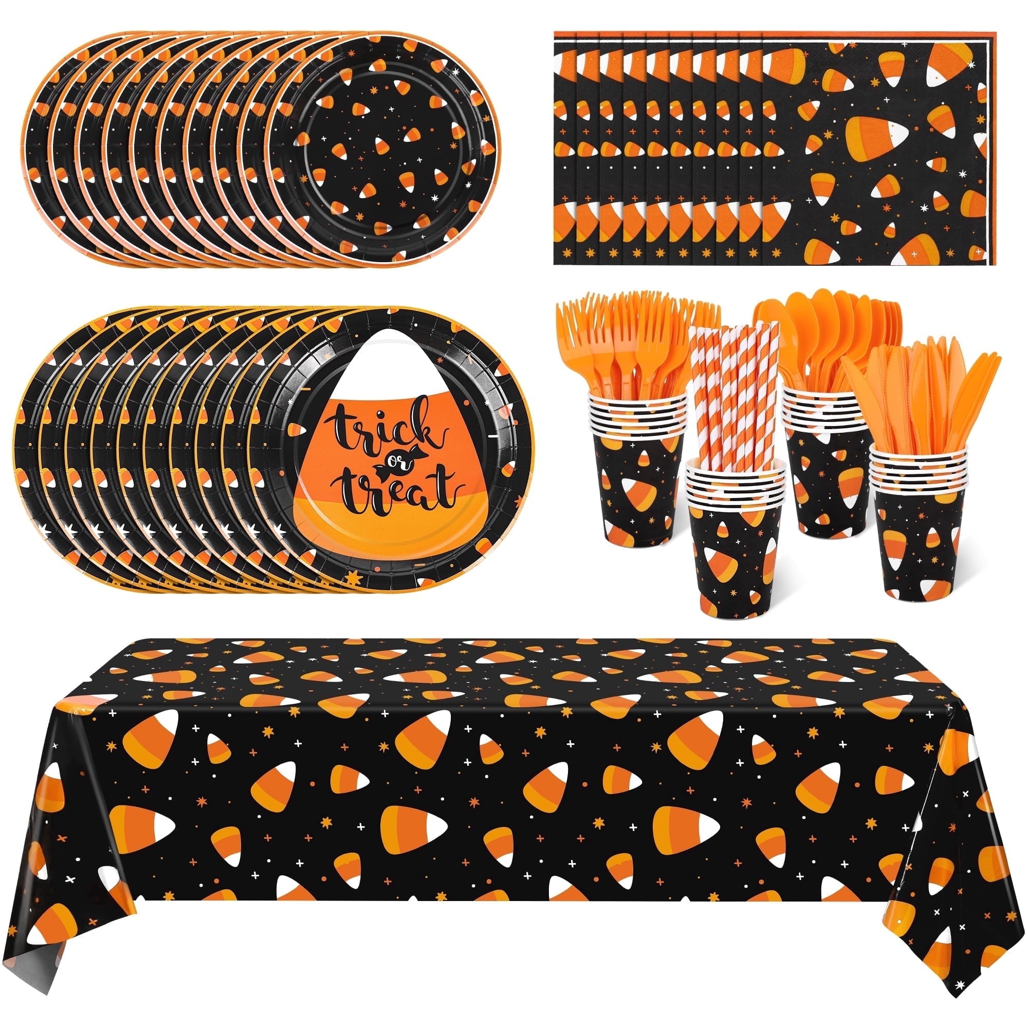 TURSTIN 193-Piece Halloween Candy Corn Tableware Set - Serves 24
