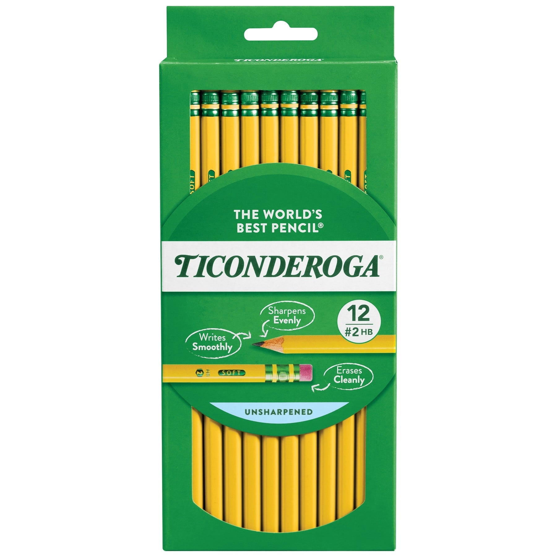 Ticonderoga Wood Pencils. Unsharpened. #2 HB. Yellow. 12 Count