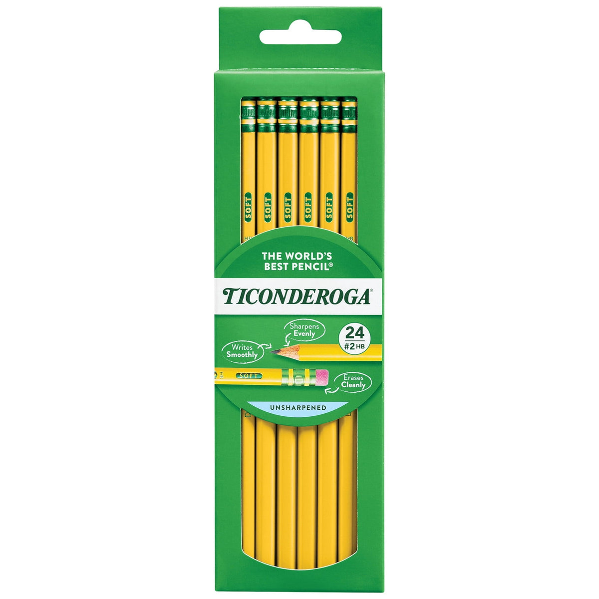 Ticonderoga Wood Pencils. Unsharpened. #2 HB .3 mm Lead. Yellow. 24 Count