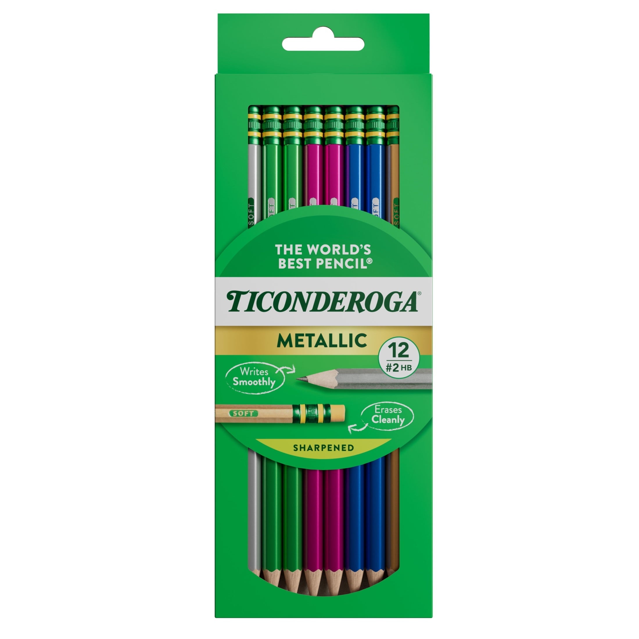 Ticonderoga Wood Pencils. Presharpened. #2 HB. Metallic Assorted. 12 Count