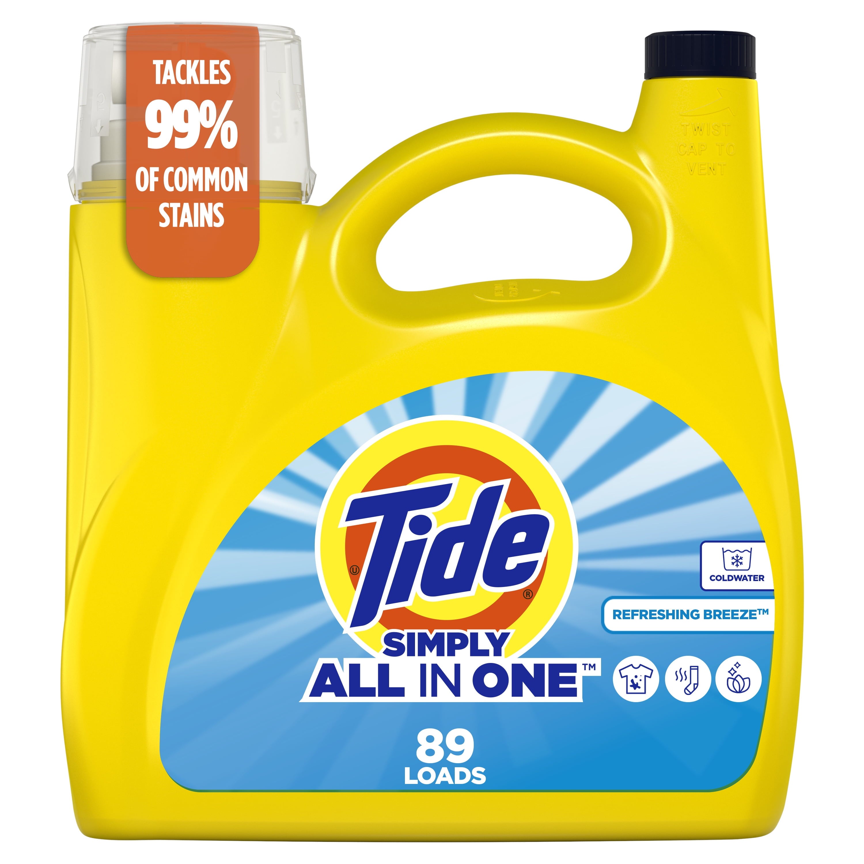 Tide Simply Laundry Detergent Liquid All-In-One. Refreshing Breeze Scent. 117 fl oz. 89 Loads
