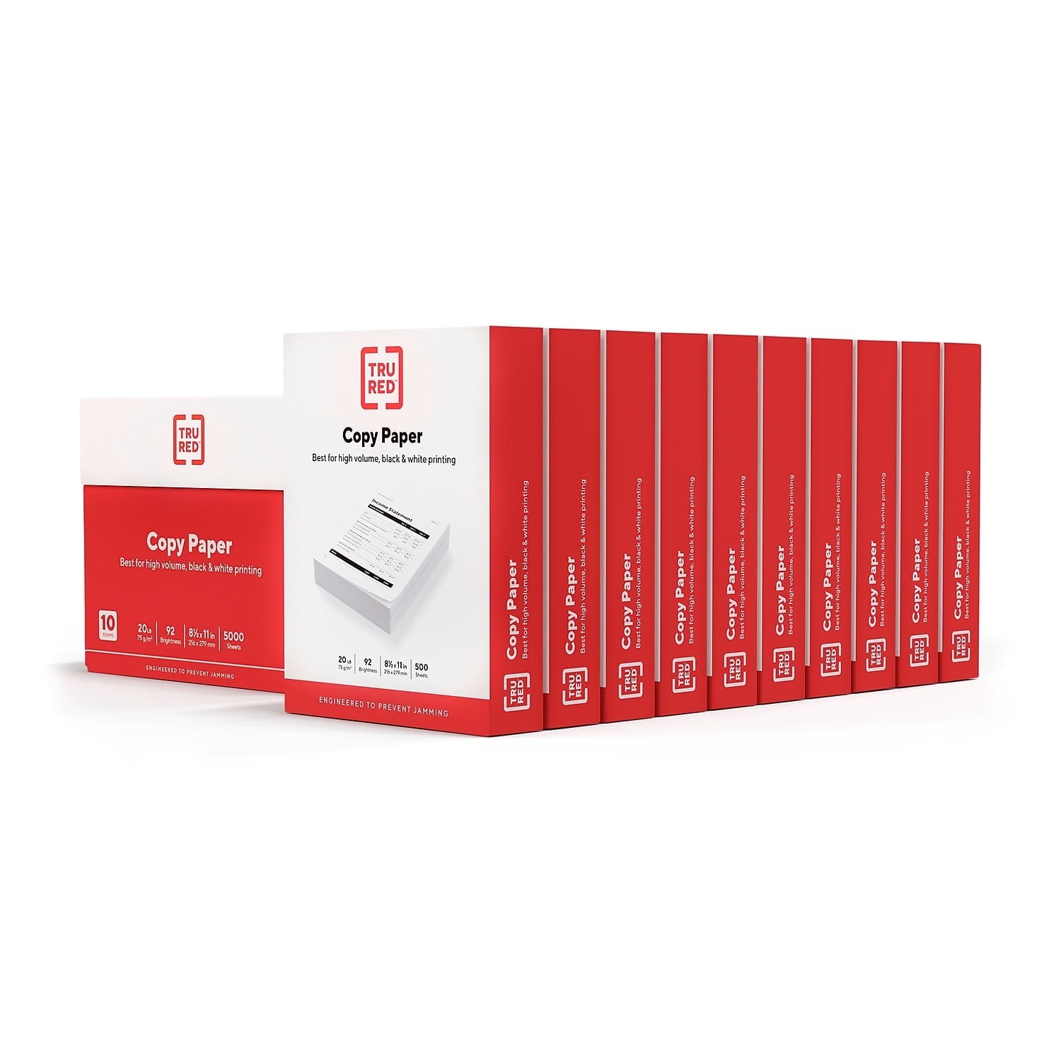 TRU RED Printer Paper. 8.5 x 11. 20 lb. 92 Bright. White. 10-Ream Carton (5.000 Sheets)