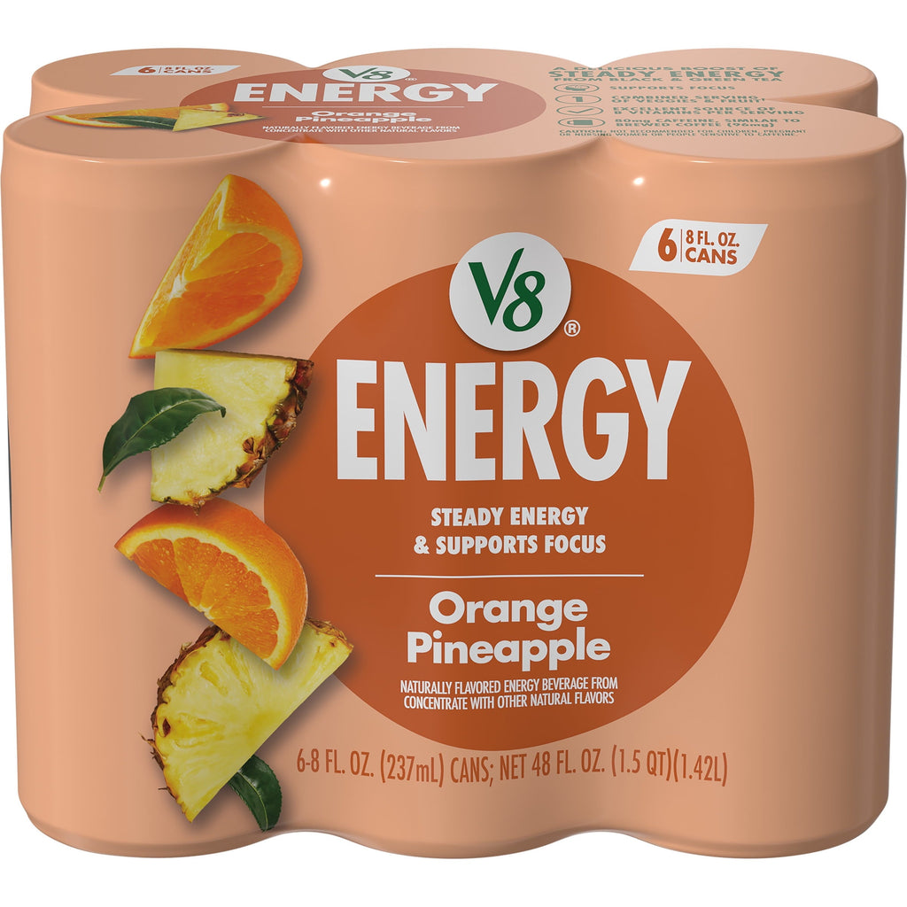 V8 +Energy Orange Pineapple Energy Drink. 8 fl oz Can. 6 Pack