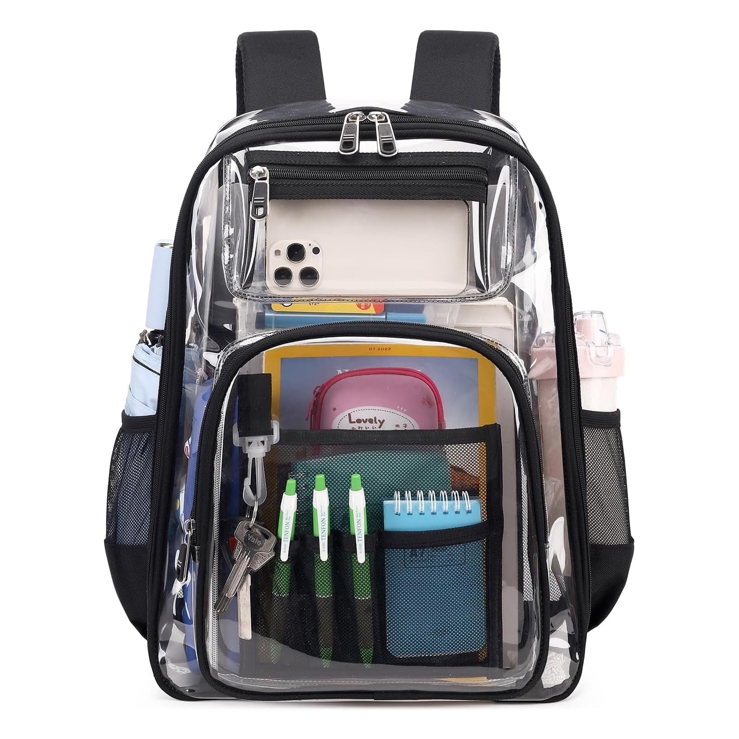 Vafful Clear Backpack for School & Stadium. Heavy-Duty PVC Transparent. 17. Black