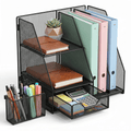 WEEUSE Mesh Desk Organizer with Drawer & 2 Pen Holders. Black