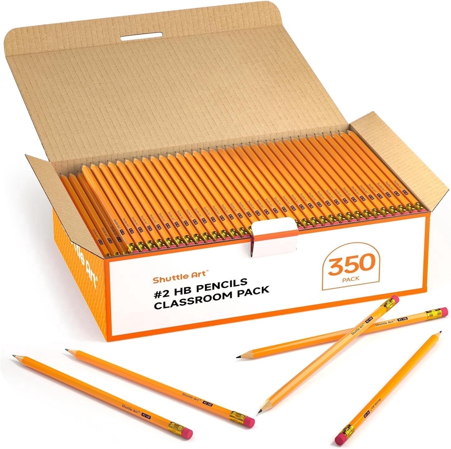 Wood-Cased #2 HB Pencils. Shuttle Art 350 Pack Sharpened Yellow Pencils with Erasers. Bulk Pack Graphite Pencils for Writing. Drawing and Sketching