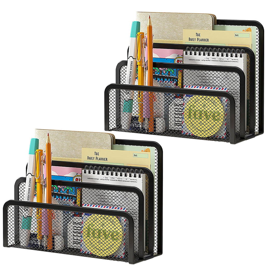 Metal Mesh Letter & File Holder / Mail Sorter. 2-Pack. Black